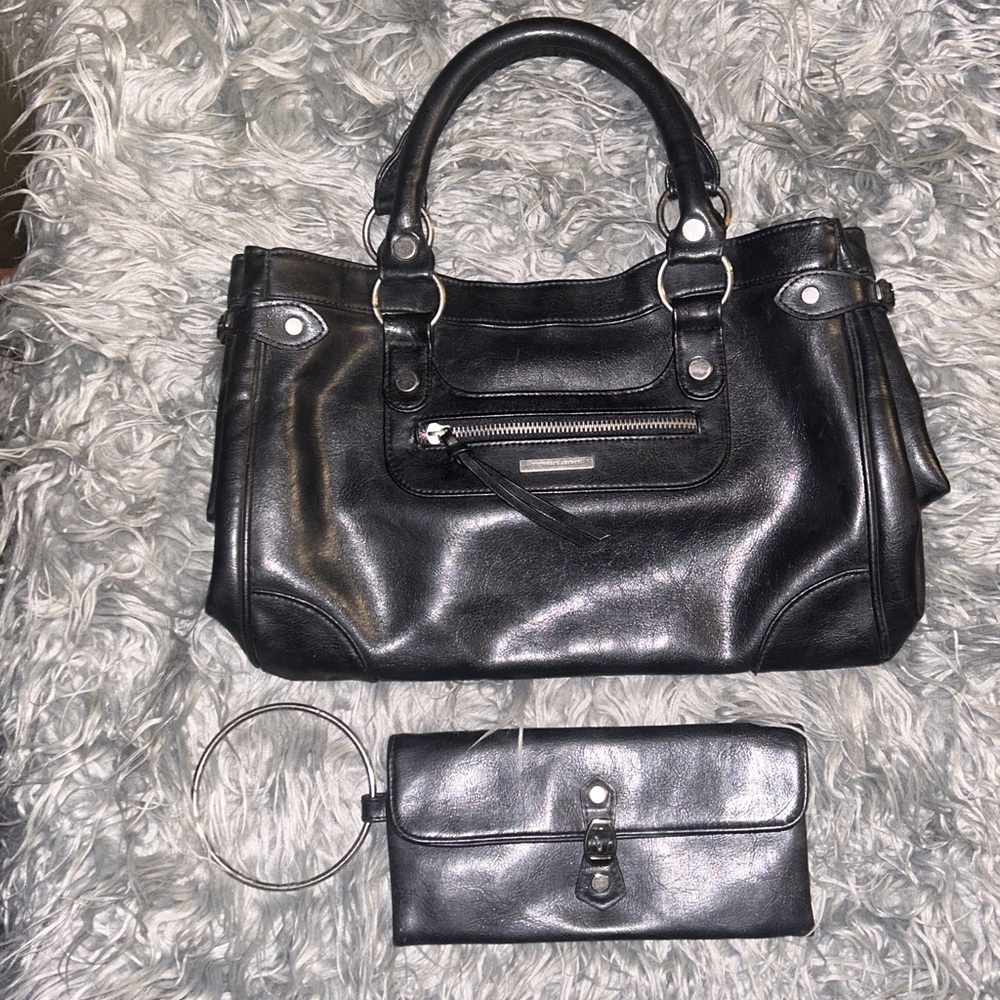 Y2K VTG Victoria’s Secret Black Faux Leather Satchel & Clutch Handbag Set